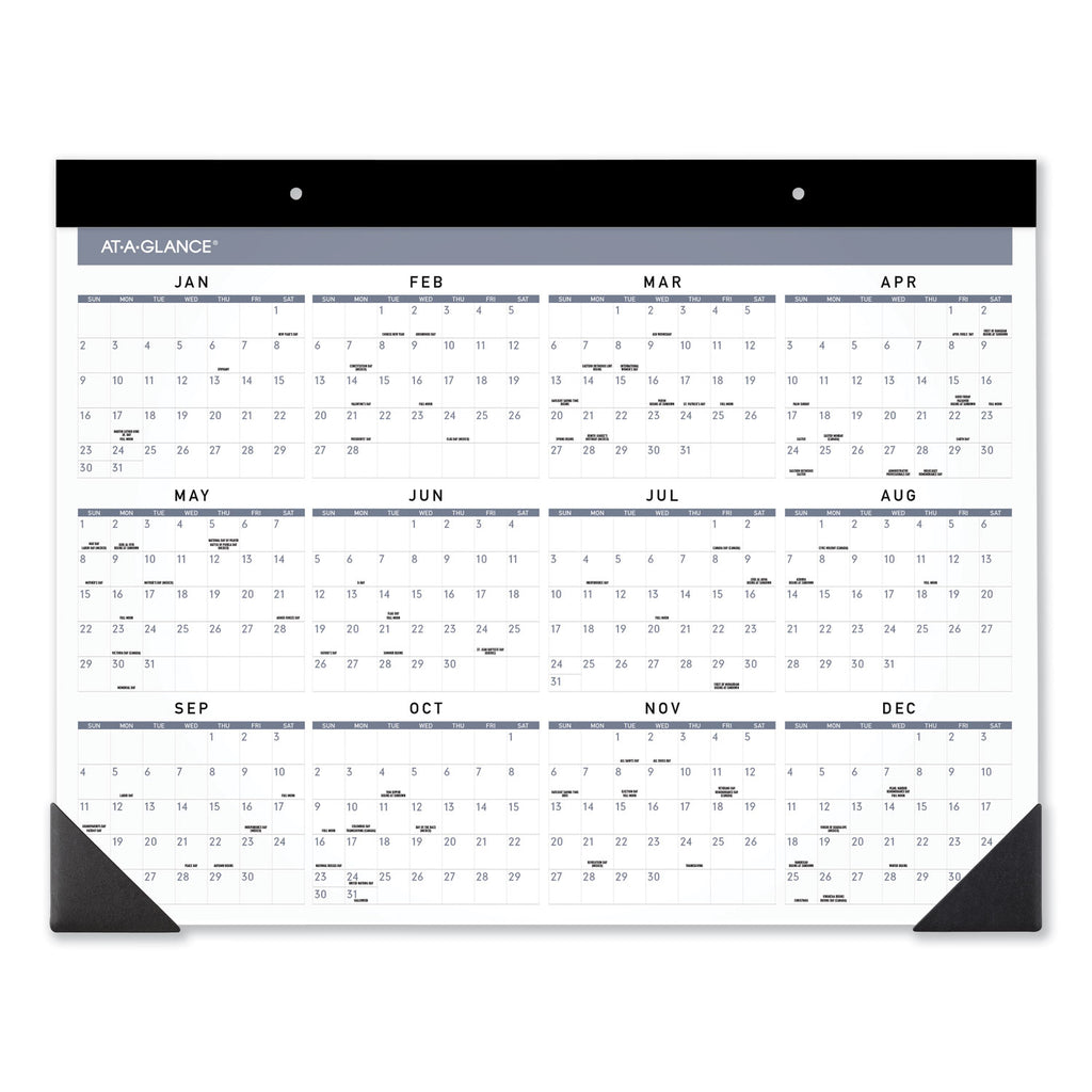 Contemporary Monthly Desk Pad, 22 x 17, White Sheets, Black Binding/Corners,12-Month (Jan to Dec): 2024