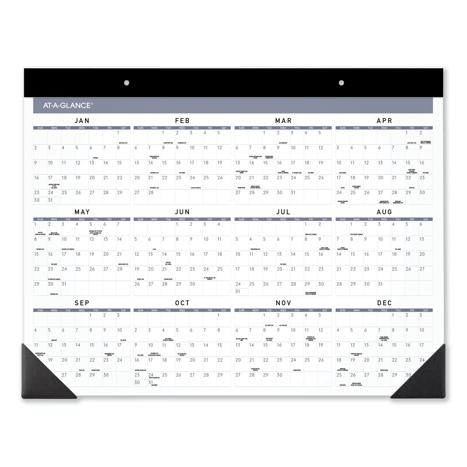 Contemporary Monthly Desk Pad, 22 x 17, White Sheets, Black Binding/Corners,12-Month (Jan to Dec): 2024
