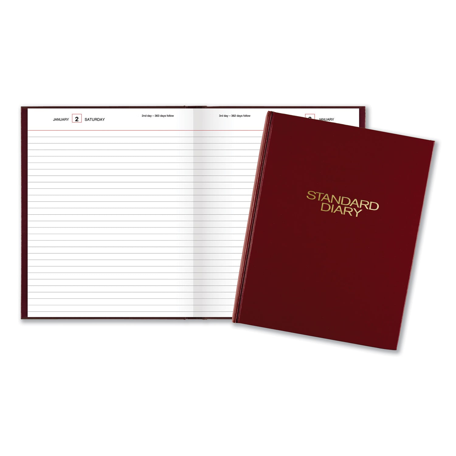 Standard Diary Daily Diary, 2024 Edition, Medium/College Rule, Red Cover, (200) 9.5 x 7.5 Sheets - 