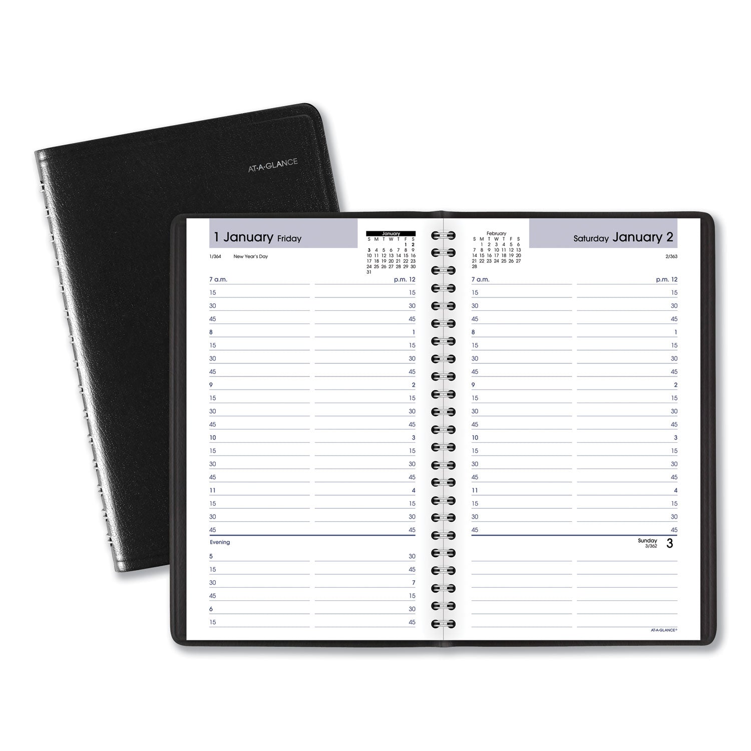 DayMinder Daily Appointment Book, 8.5 x 5.5, Black Cover, 12-Month (Jan to Dec): 2024 - 
