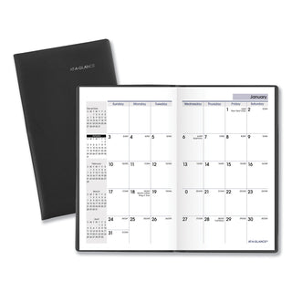 DayMinder 2024 Monthly Planner, Black, Pocket, 3 1/2" x 6" - Pocket Size - Julian Dates - Monthly - 14 Month - December 2023 - January 2025 - 1 Month Double Page Layout - 3 1/2" x 6" White Sheet - Stapled - Leather - Black - Simulated Leather, Paper,