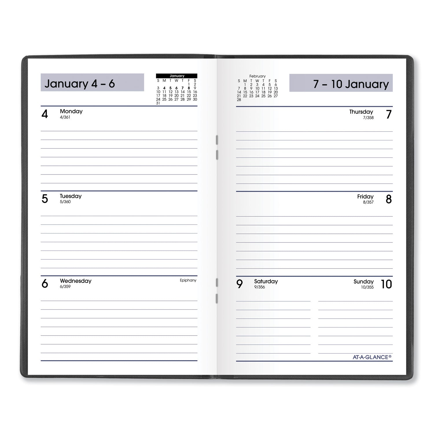 DayMinder Weekly Pocket Planner, 6 x 3.5, Black Cover, 12-Month (Jan to Dec): 2024 - 2