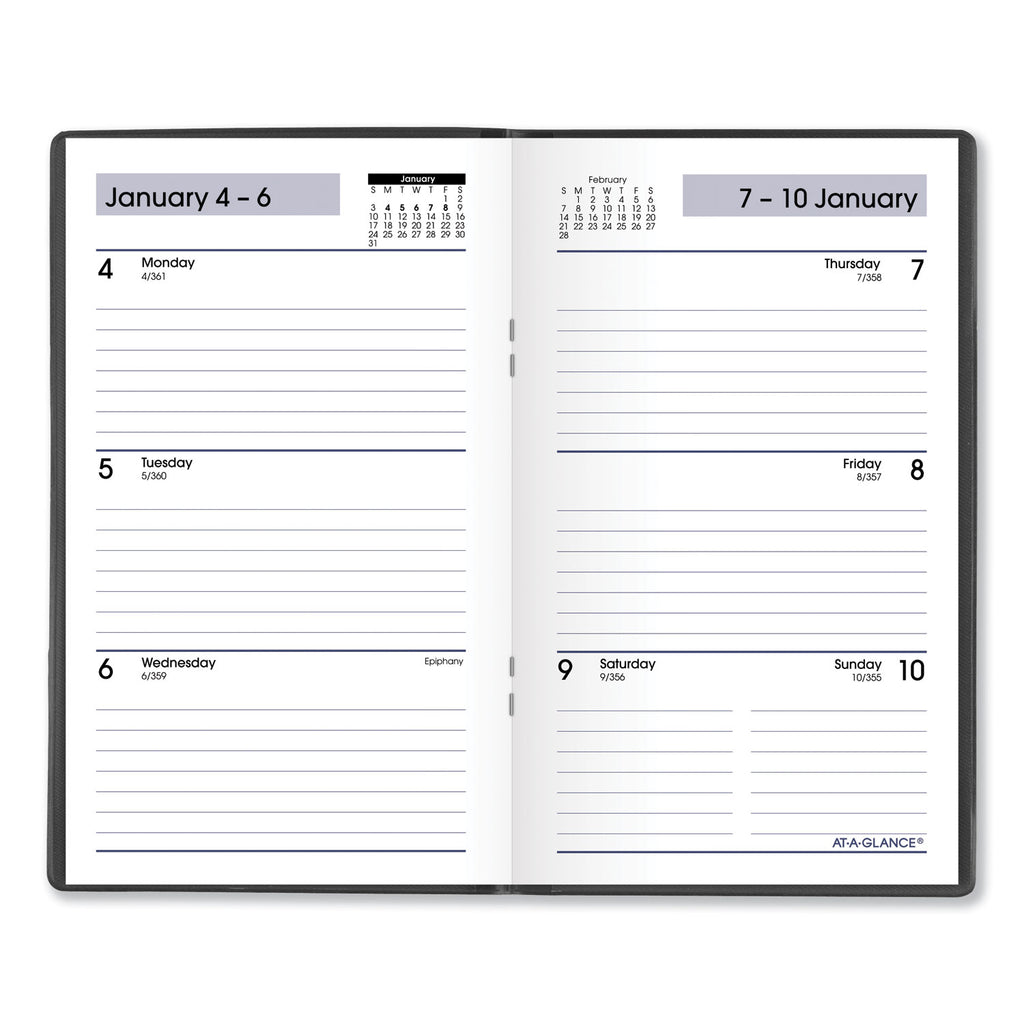 DayMinder Weekly Pocket Planner, 6 x 3.5, Black Cover, 12-Month (Jan to Dec): 2024