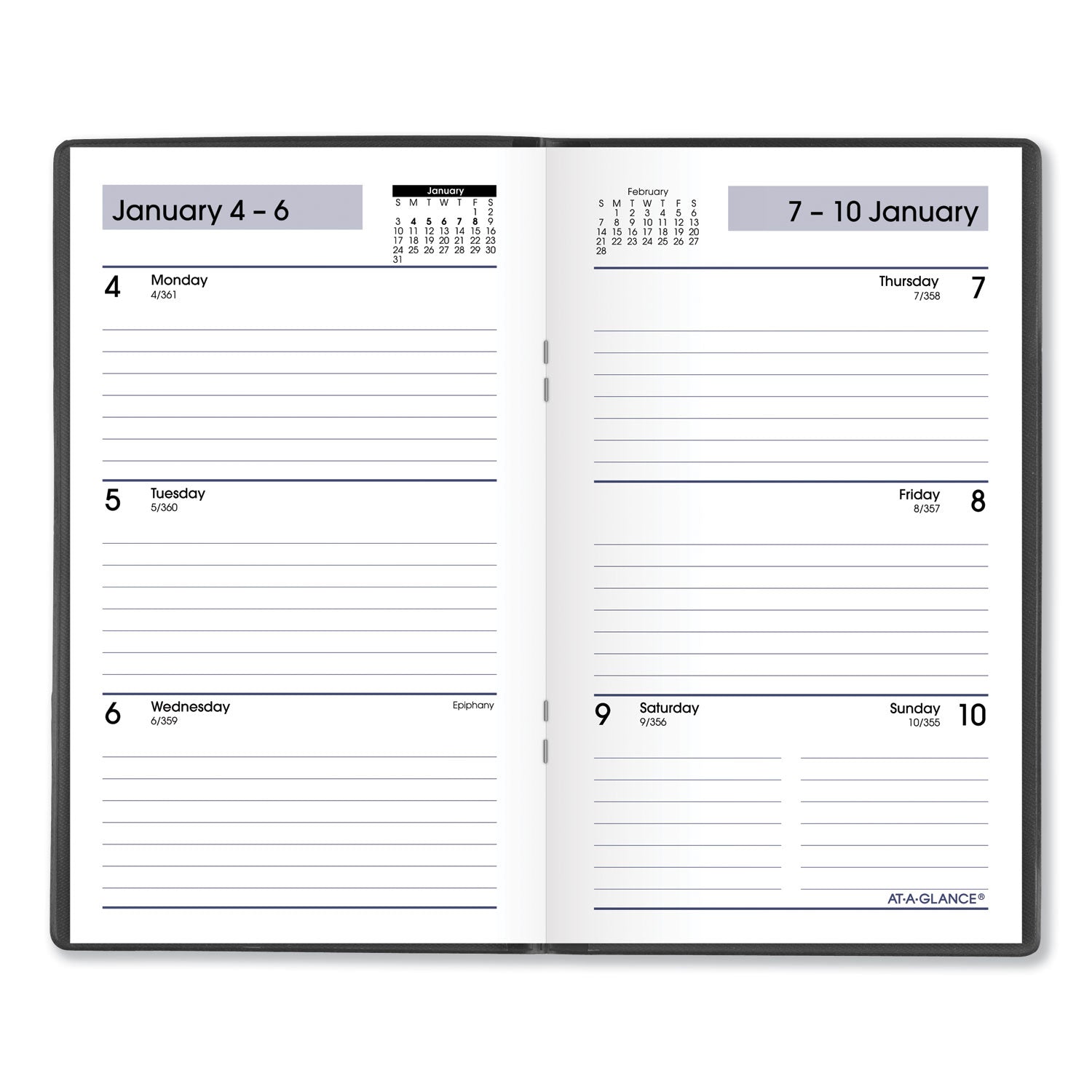 DayMinder Weekly Pocket Planner, 6 x 3.5, Black Cover, 12-Month (Jan to Dec): 2024