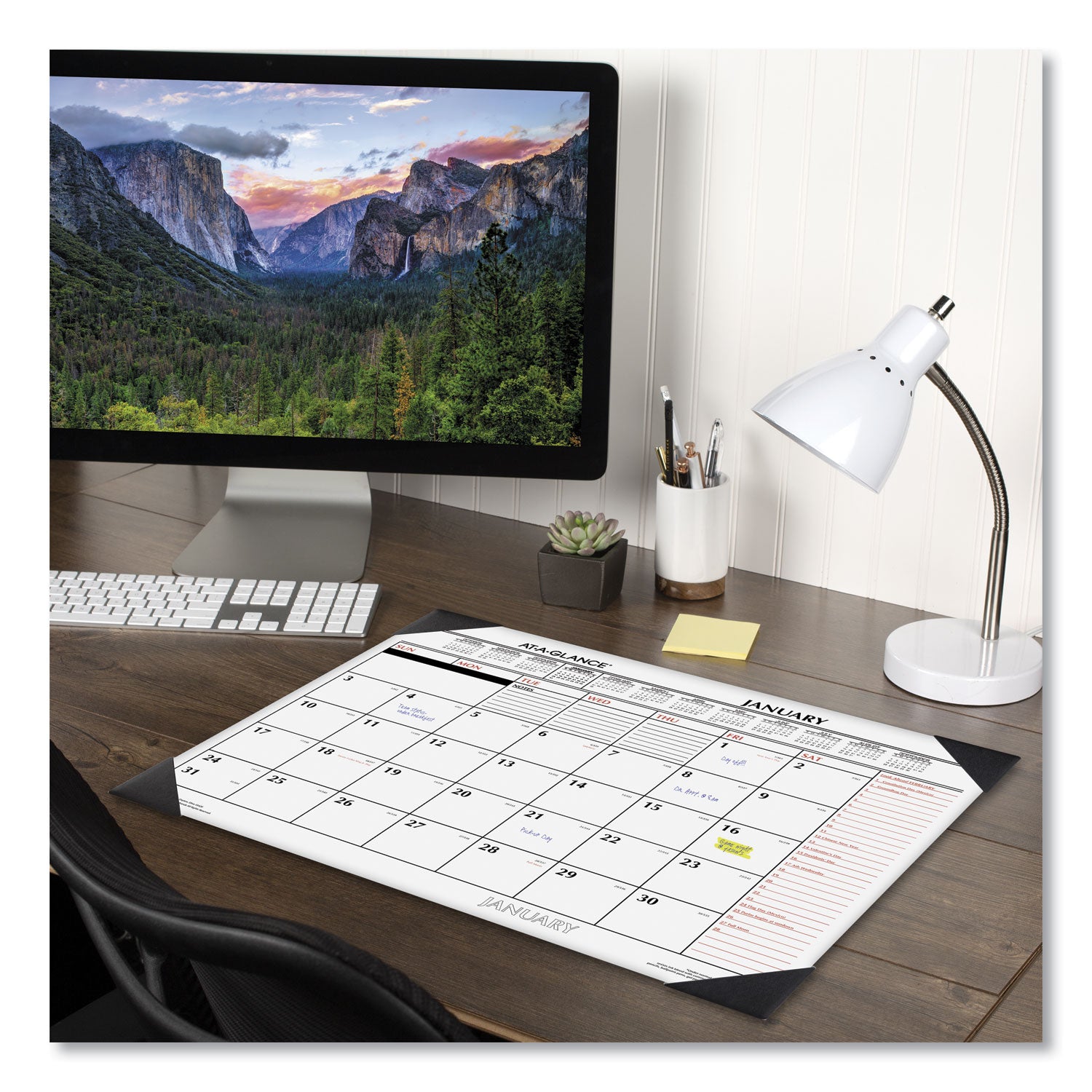 Two-Color Monthly Desk Pad Calendar, 22 x 17, White Sheets, Black Corners, 12-Month (Jan to Dec): 2024 - 3