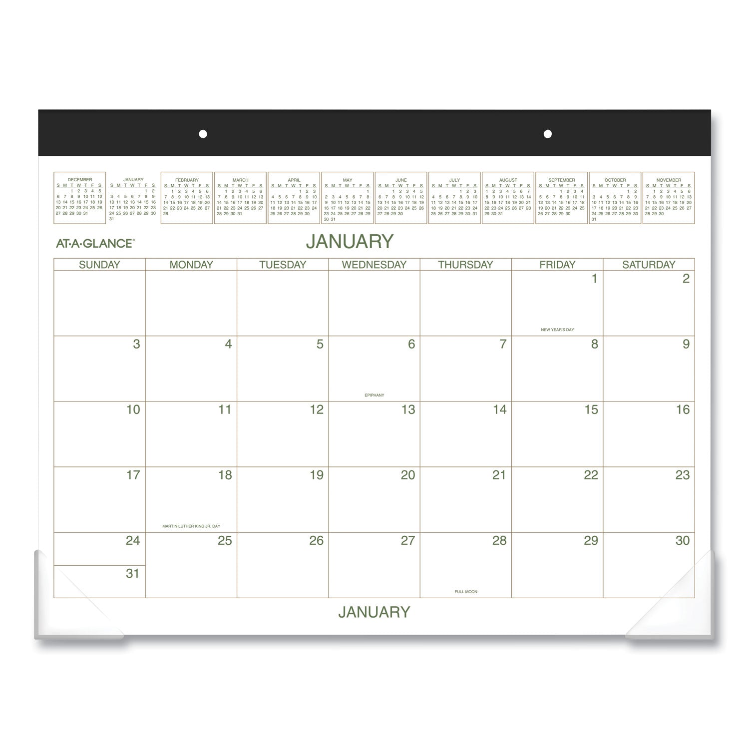 Two-Color Desk Pad, 22 x 17, White Sheets, Black Binding, Clear Corners, 12-Month (Jan to Dec): 2024 - 