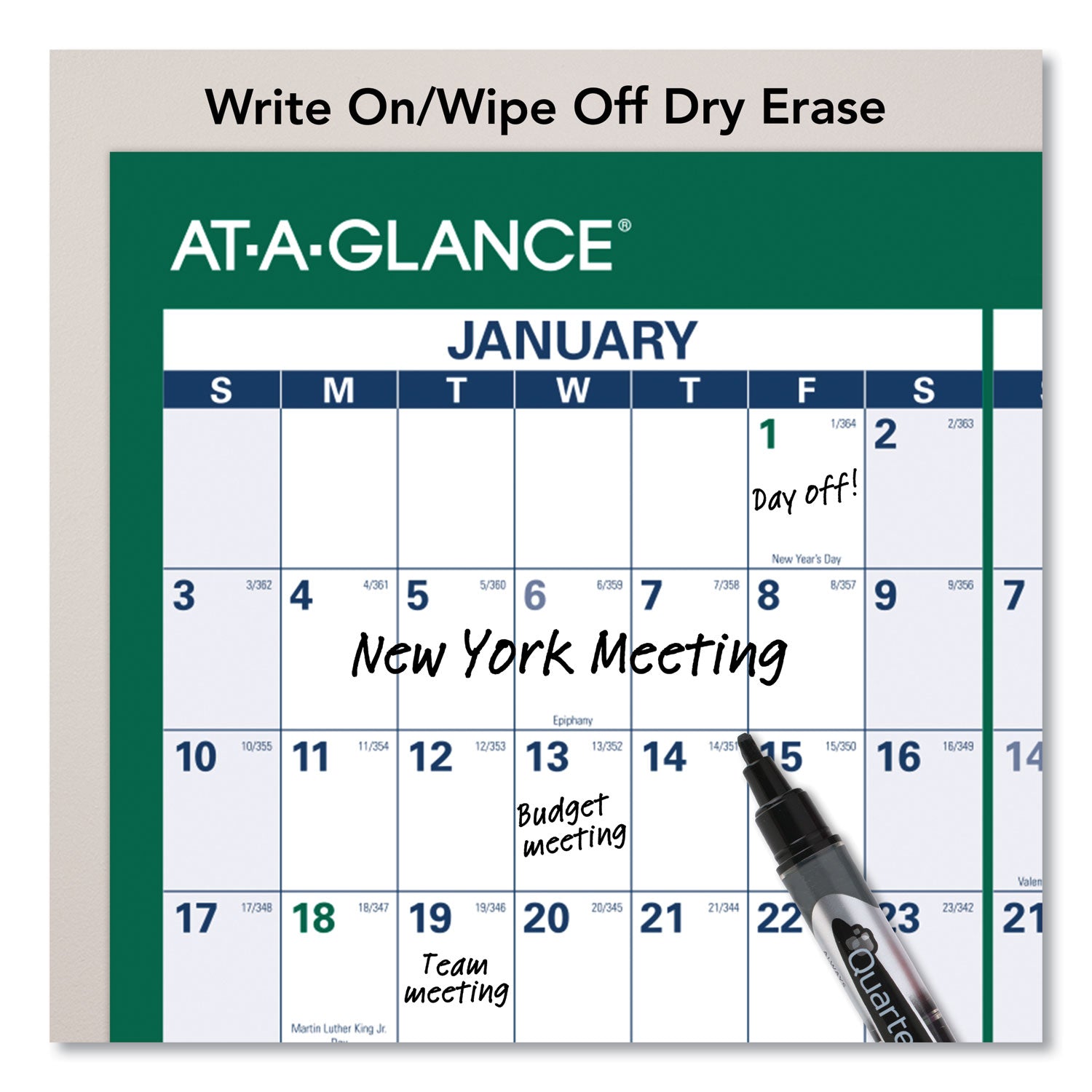 At-A-Glance Vertical Reversible Erasable Wall Calendar - Extra Large Size - Julian Dates - Yearly - 12 Month - January 2024 - December 2024 - 48" x 32" White Sheet - Green - Laminate - Erasable, Laminated, Write on/Wipe off, Reversible, Notes Area, U - 4