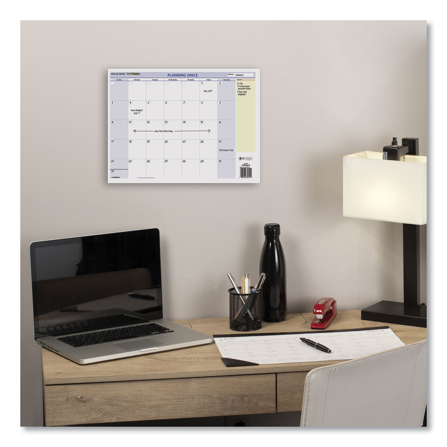 QuickNotes Mini Erasable Wall Planner, 16 x 12, White/Blue/Yellow Sheets, 12-Month (Jan to Dec): 2024