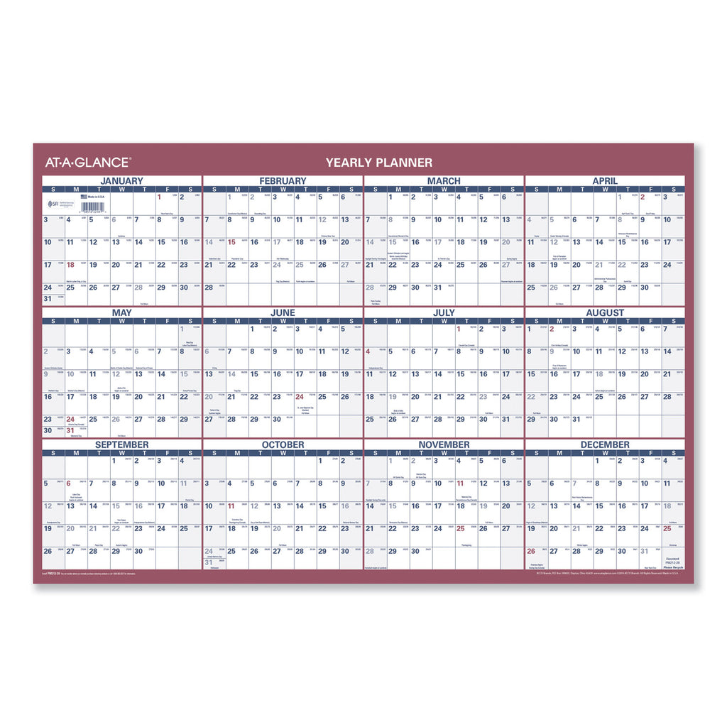 Vertical/Horizontal Wall Calendar, 24 x 36, White/Blue/Red Sheets, 12-Month (Jan to Dec): 2024