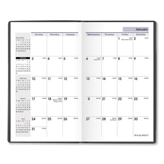DayMinder 2024 Monthly Planner, Black, Pocket, 3 1/2" x 6" - Pocket Size - Julian Dates - Monthly - 14 Month - December 2023 - January 2025 - 1 Month Double Page Layout - 3 1/2" x 6" White Sheet - Stapled - Leather - Black - Simulated Leather, Paper,