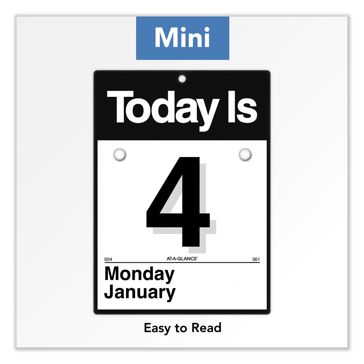At-A-Glance "Today Is"Wall Calendar - Small Size - Julian Dates - Daily - 12 Month - January 2024 - December 2024 - 1 Day Single Page Layout - 6" x 6" White Sheet - White - Poly, Paper - Eyelet, Unruled Daily Block - 1 Each - 3