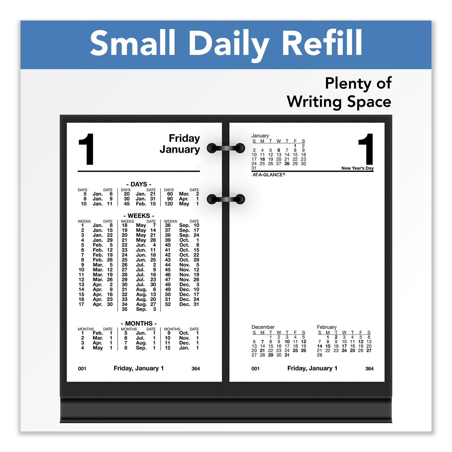 At-A-Glance Financial Desk Calendar Refill - Standard Size - Julian Dates - Daily - 12 Month - January 2024 - December 2024 - 1 Day Double Page Layout - 3 1/2" x 6" White Sheet - Desktop - White - Flexible, Reference Calendar - 1 Each