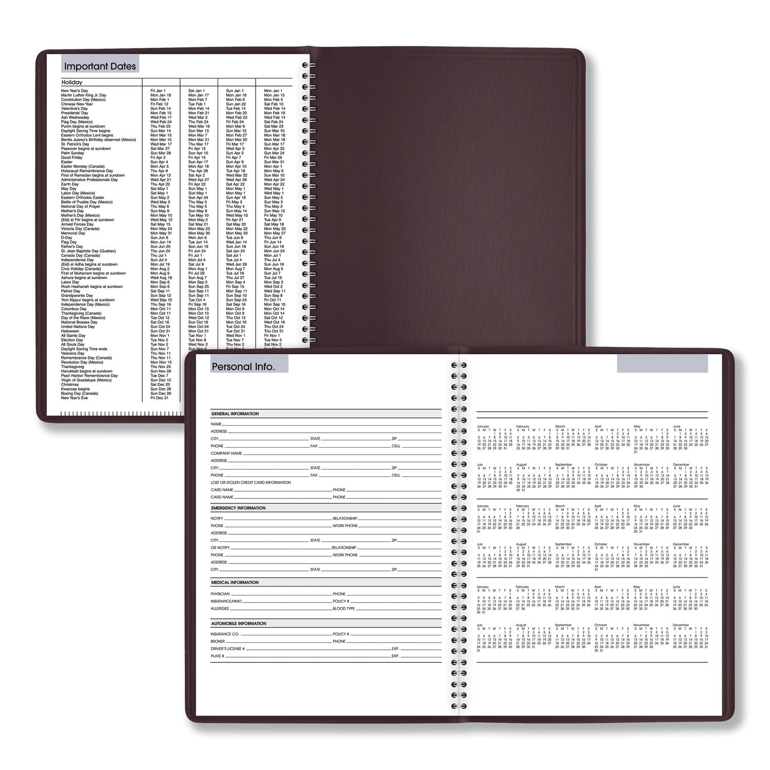 DayMinder Weekly Appointment Book, Vertical-Column Format, 11 x 8, Burgundy Cover, 12-Month (Jan to Dec): 2024 - 