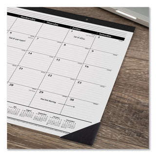 Ruled Desk Pad, 22 x 17, White Sheets, Black Binding, Black Corners, 12-Month (Jan to Dec): 2024