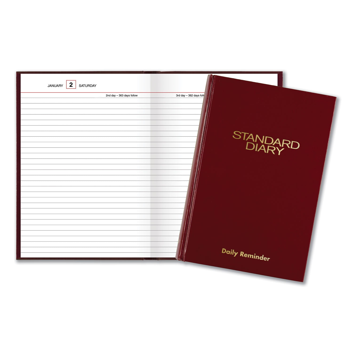 Standard Diary Daily Reminder Book, 2024 Edition, Medium/College Rule, Red Cover, (201) 8.25 x 5.75 Sheets - 