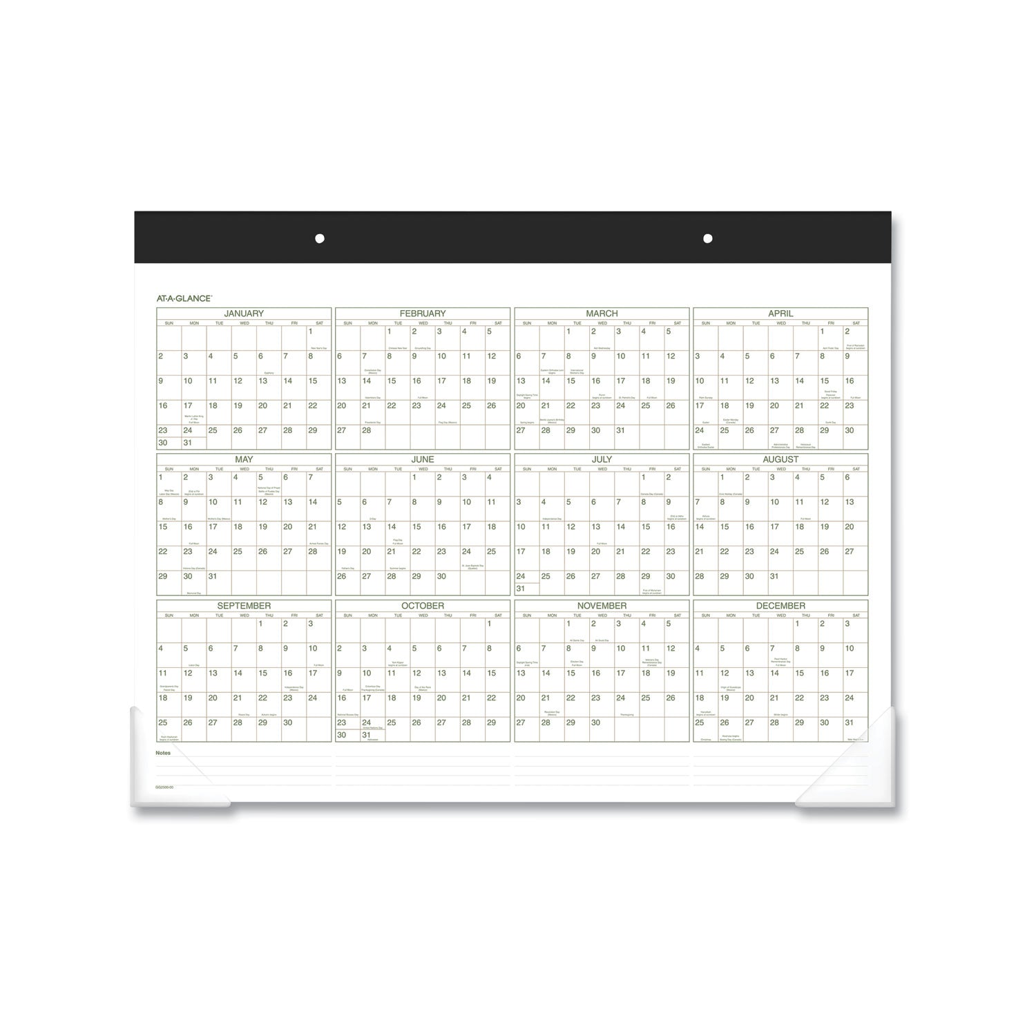 Two-Color Desk Pad, 22 x 17, White Sheets, Black Binding, Clear Corners, 12-Month (Jan to Dec): 2024 - 