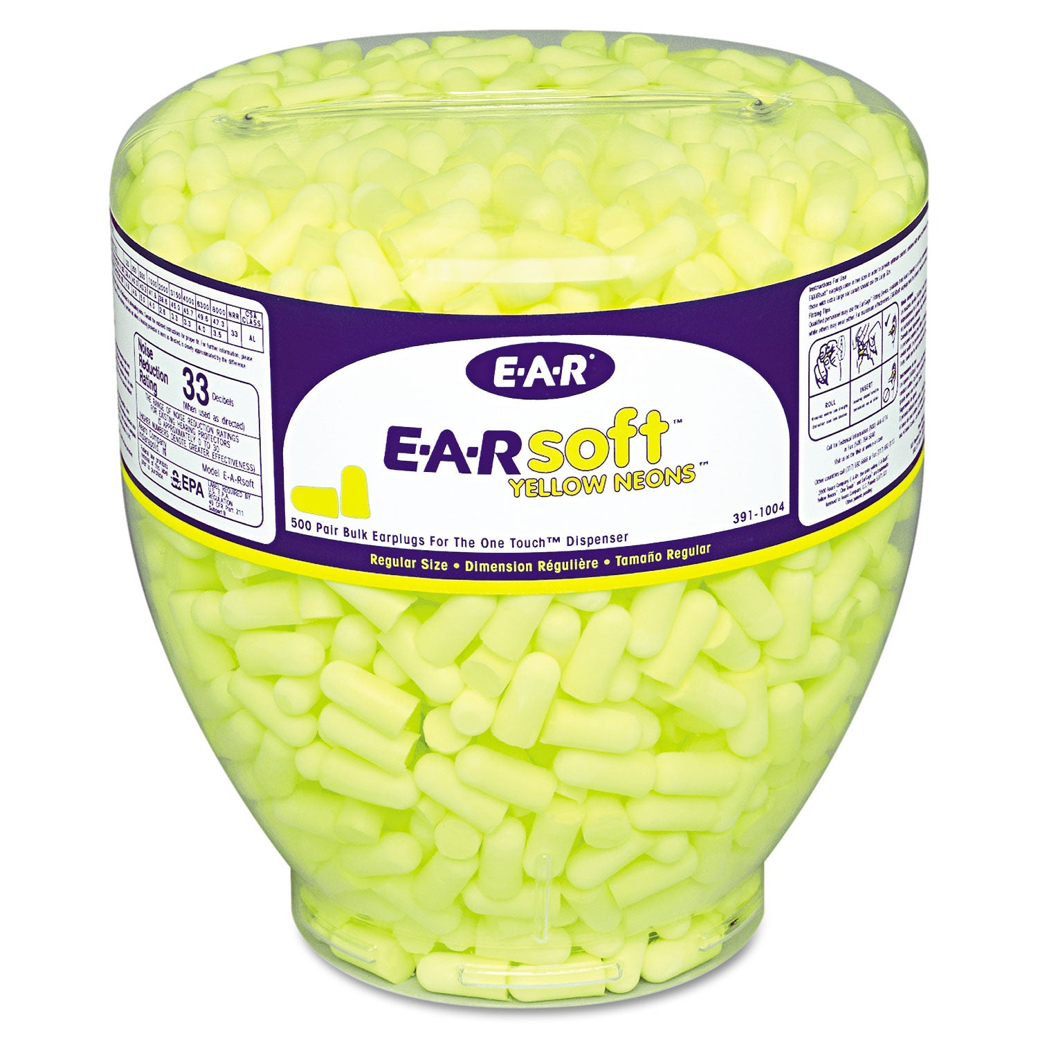 e-a-rsoft-neon-tapered-earplug-refill-cordless-yellow-500-box_mmm3911004 - 1