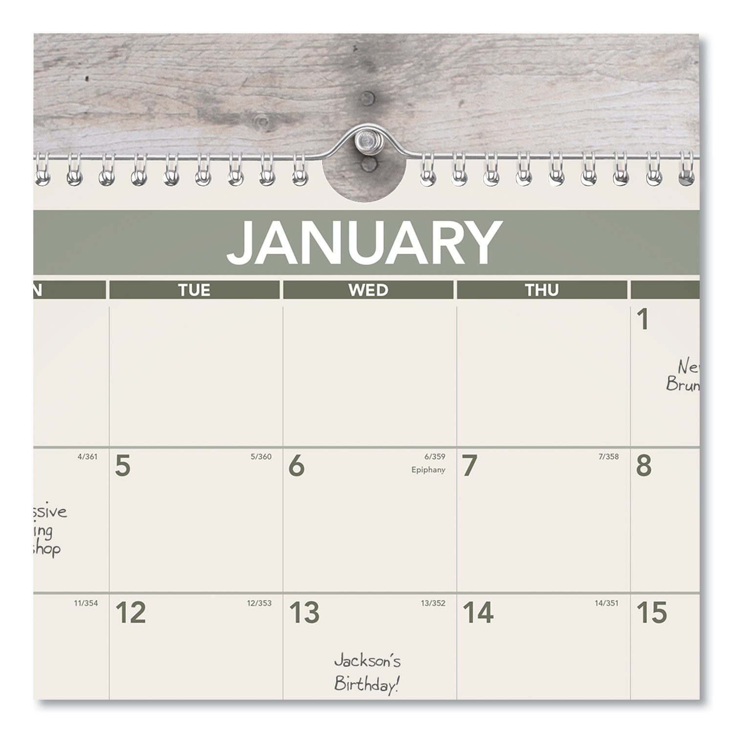 Recycled Wall Calendar, Unruled Blocks, 15 x 12, Sand/Green Sheets, 12-Month (Jan to Dec): 2024 - 