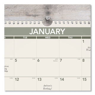 Recycled Wall Calendar, Unruled Blocks, 15 x 12, Sand/Green Sheets, 12-Month (Jan to Dec): 2024
