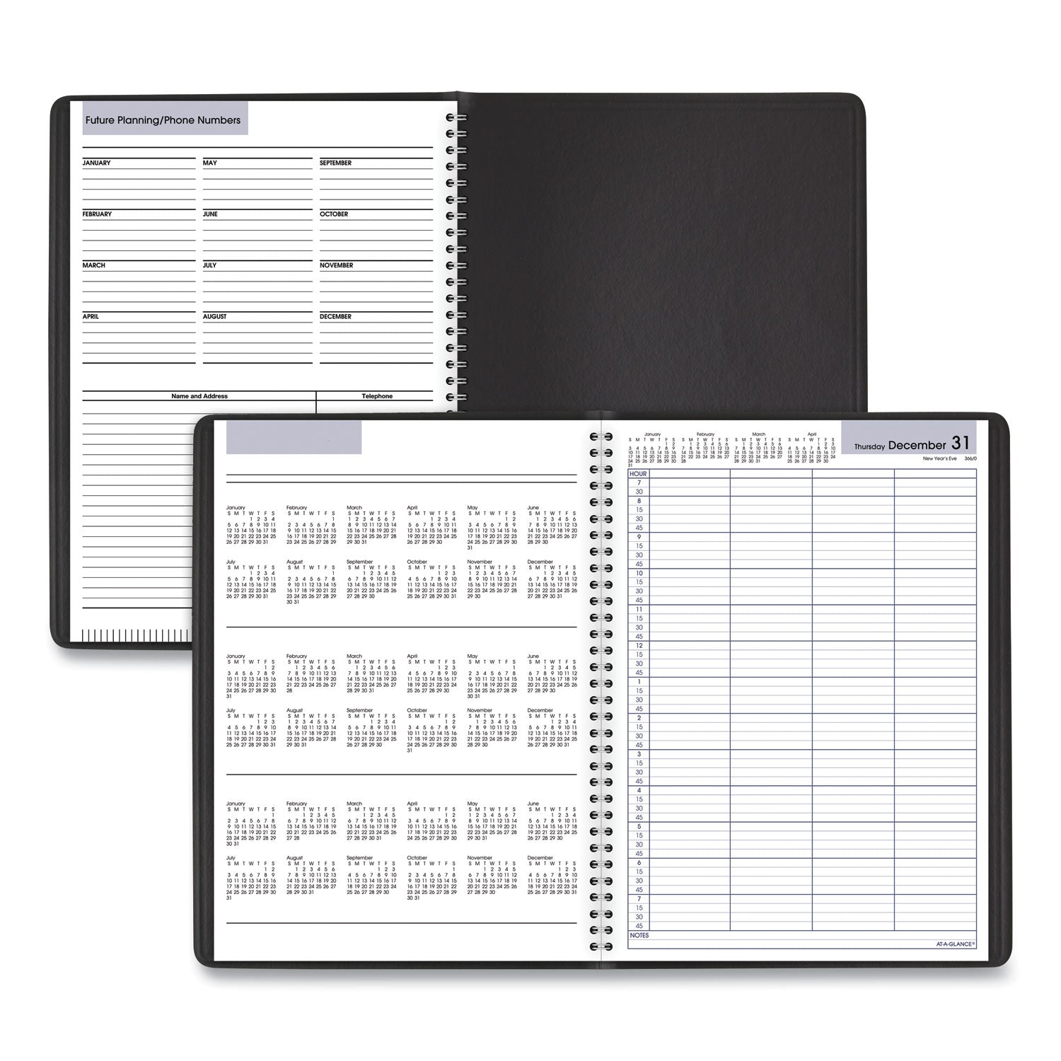 DayMinder Four-Person Group Daily Appointment Book, 11 x 8, Black Cover, 12-Month (Jan to Dec): 2024 - 