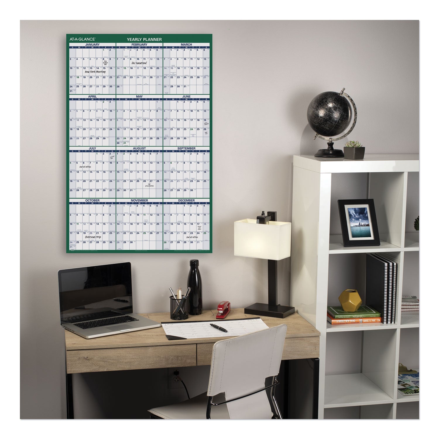 At-A-Glance Vertical Reversible Erasable Wall Calendar - Extra Large Size - Julian Dates - Yearly - 12 Month - January 2024 - December 2024 - 48" x 32" White Sheet - Green - Laminate - Erasable, Laminated, Write on/Wipe off, Reversible, Notes Area, U - 5