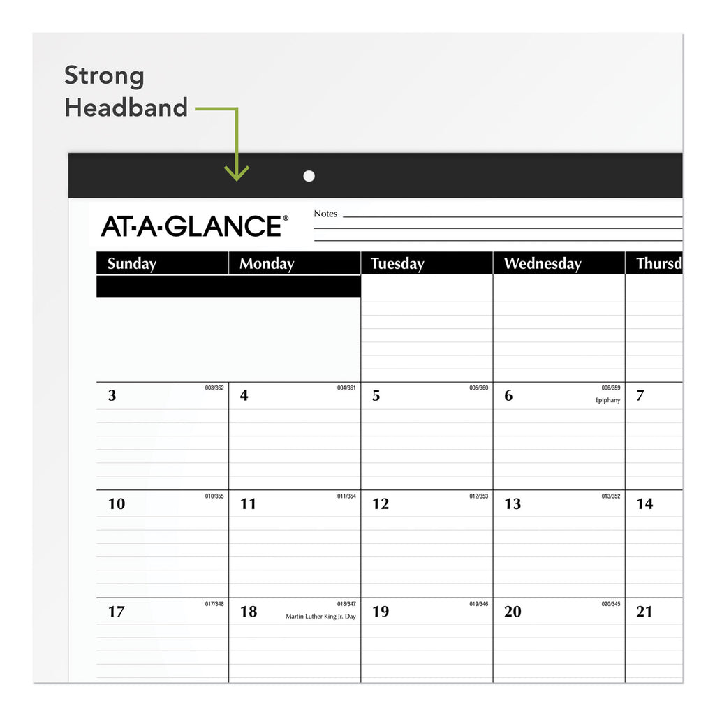 Ruled Desk Pad, 22 x 17, White Sheets, Black Binding, Black Corners, 12-Month (Jan to Dec): 2024