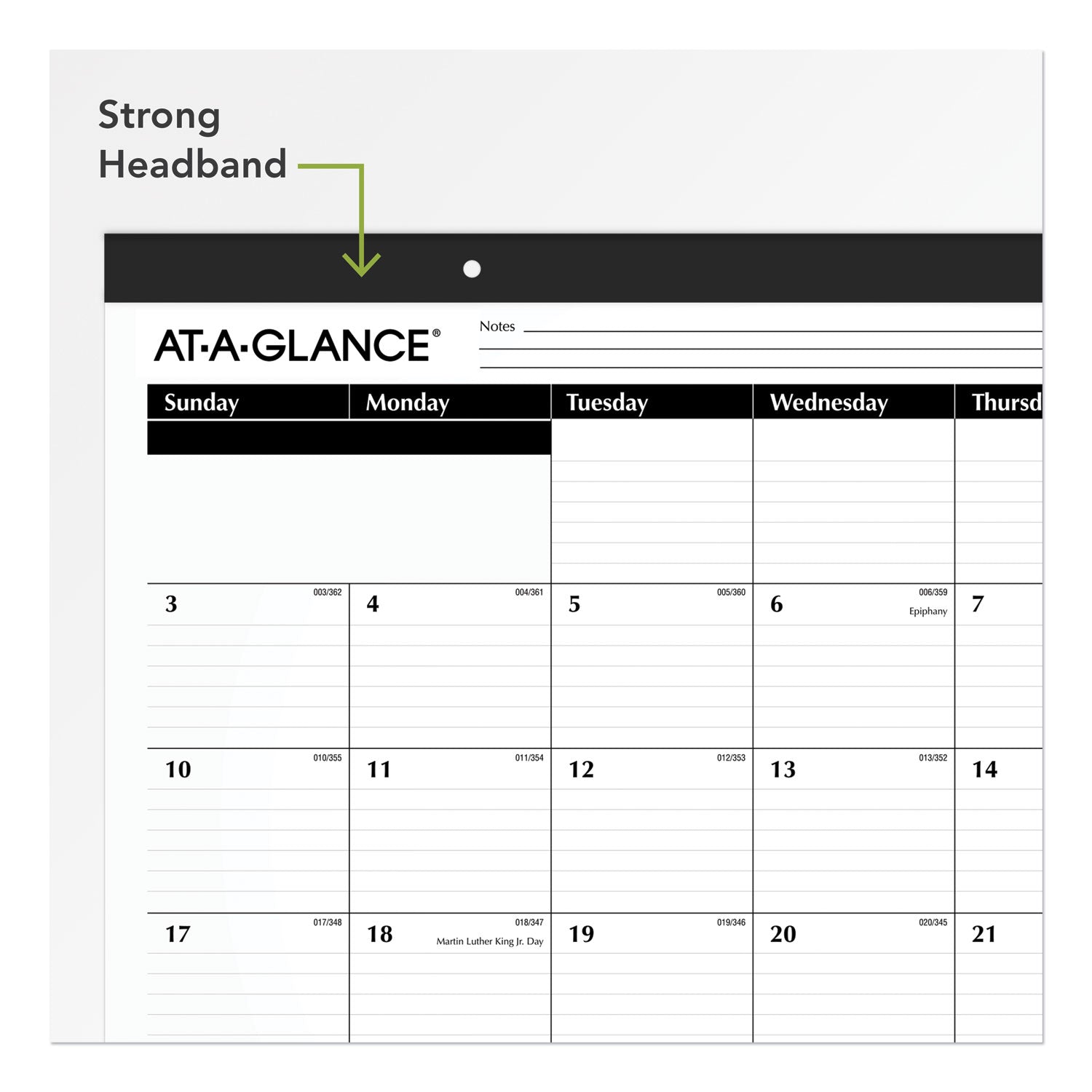 Ruled Desk Pad, 22 x 17, White Sheets, Black Binding, Black Corners, 12-Month (Jan to Dec): 2024