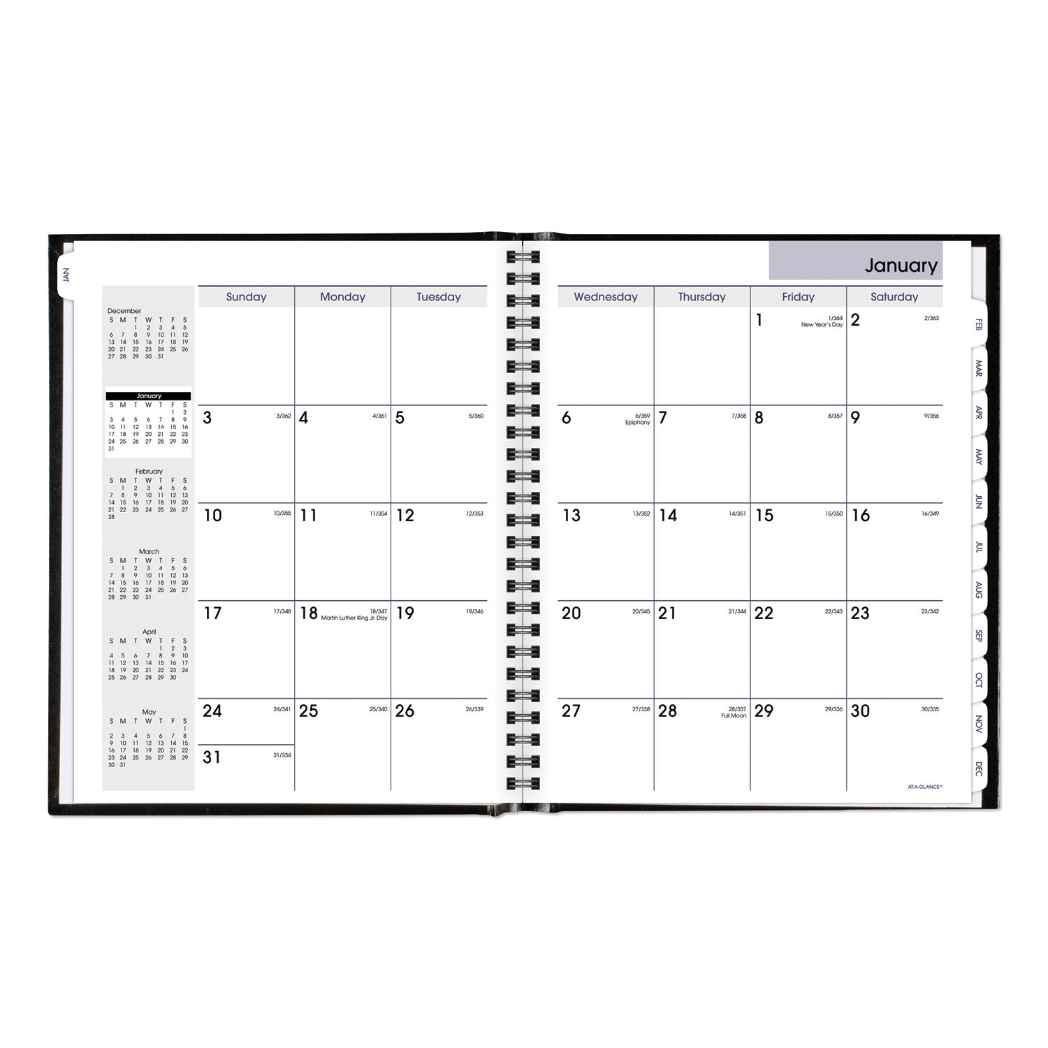 DayMinder Hard-Cover Monthly Planner with Memo Section, 8.5 x 7, Black Cover, 12-Month (Jan to Dec): 2024 - 