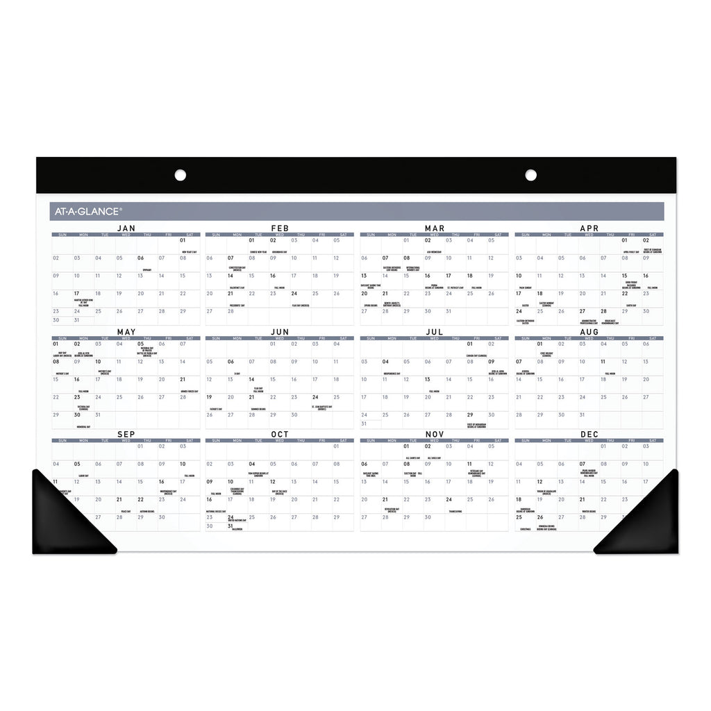 Contemporary Monthly Desk Pad, 18 x 11, White Sheets, Black Binding/Corners,12-Month (Jan to Dec): 2024