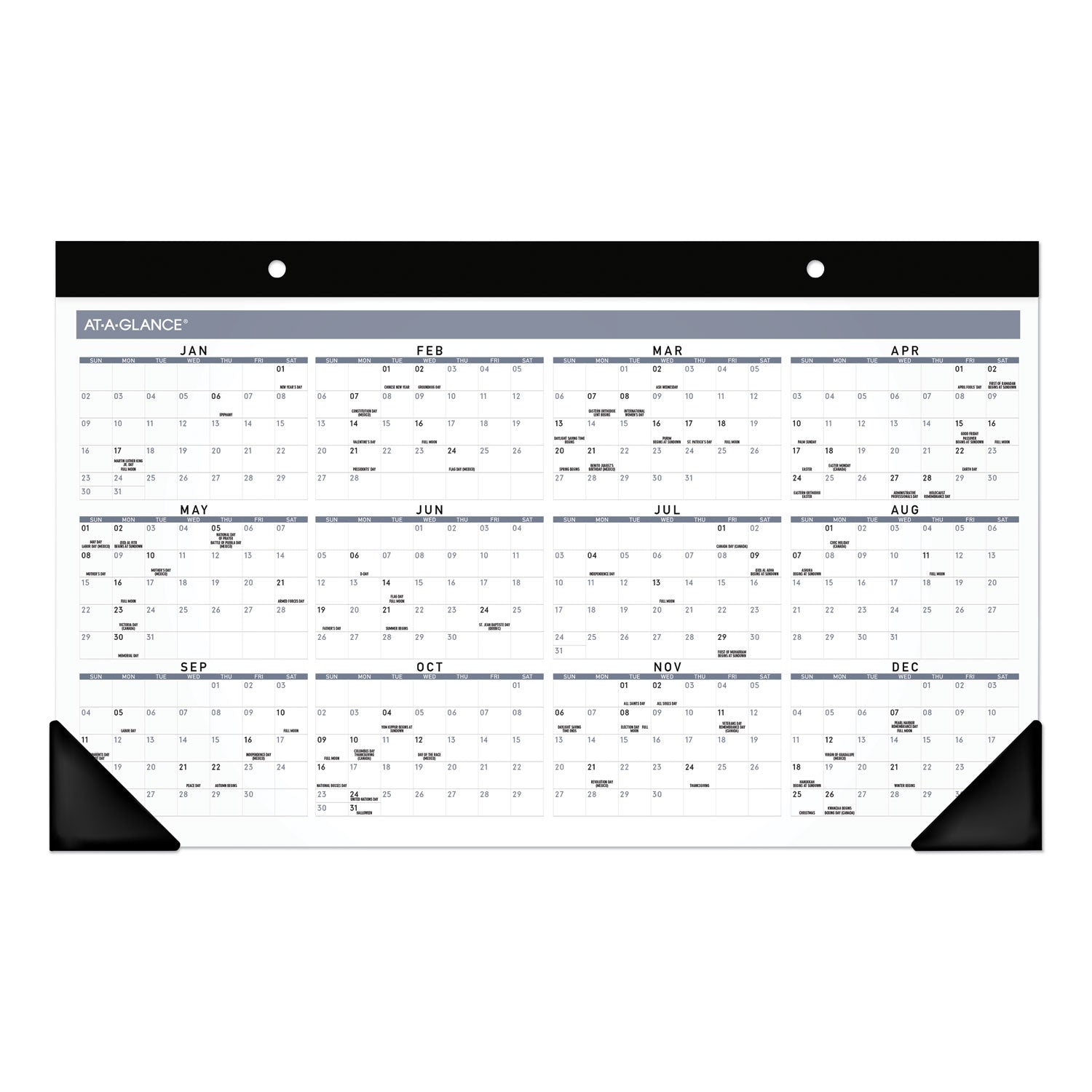 Contemporary Monthly Desk Pad, 18 x 11, White Sheets, Black Binding/Corners,12-Month (Jan to Dec): 2024