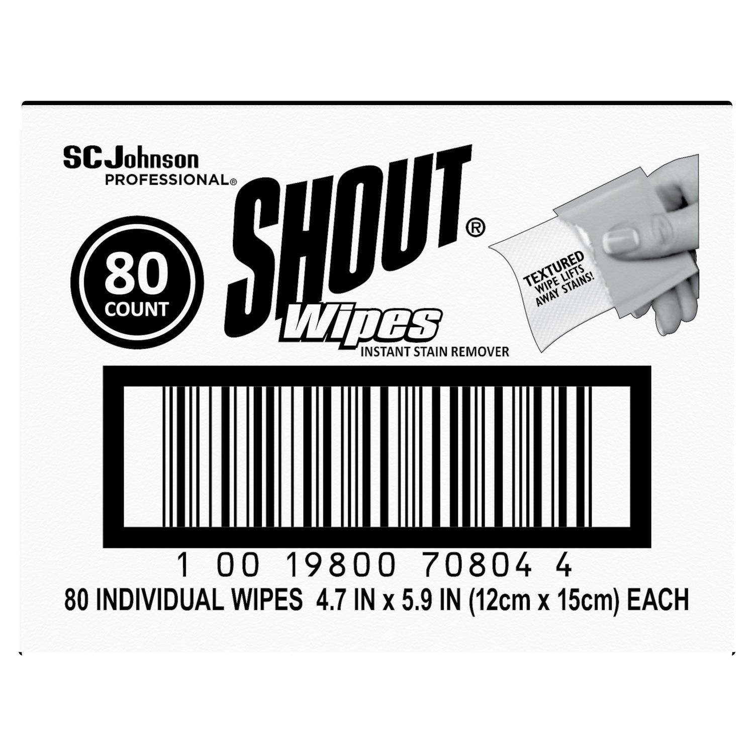 Wipe and Go Instant Stain Remover, 4.7 x 5.9, Unscented, White, 80 Packets/Carton
