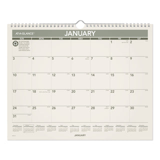 Recycled Wall Calendar, Unruled Blocks, 15 x 12, Sand/Green Sheets, 12-Month (Jan to Dec): 2024
