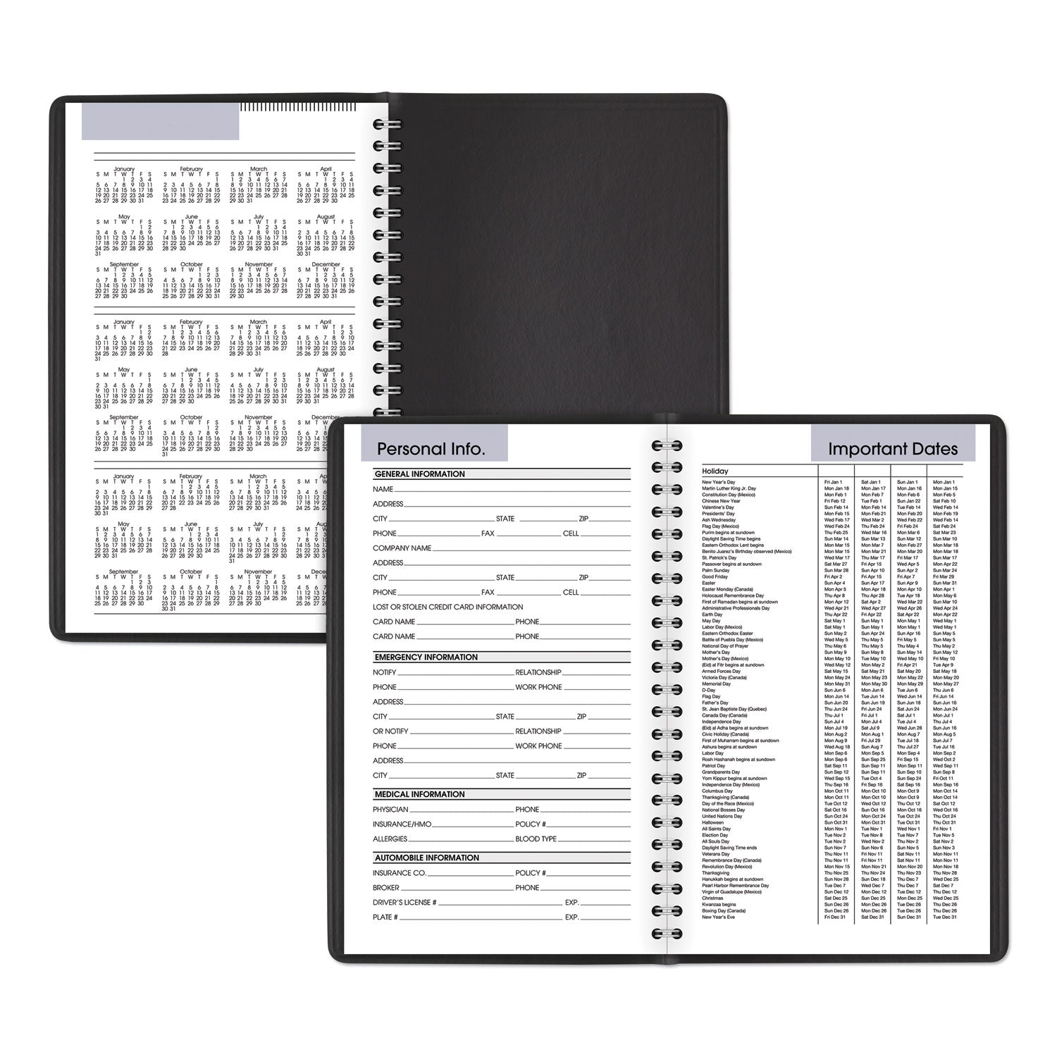 DayMinder Block Format Weekly Appointment Book, 8.5 x 5.5, Black Cover, 12-Month (Jan to Dec): 2024 - 