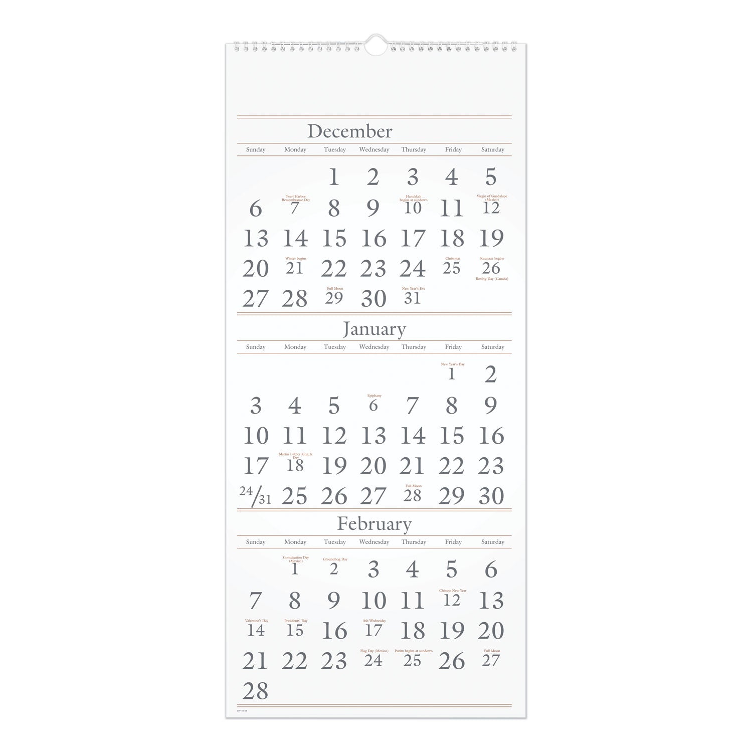 three-month-reference-wall-calendar-12-x-27-white-sheets-15-month-dec-to-feb-2023-to-2025_aagsw11528 - 1