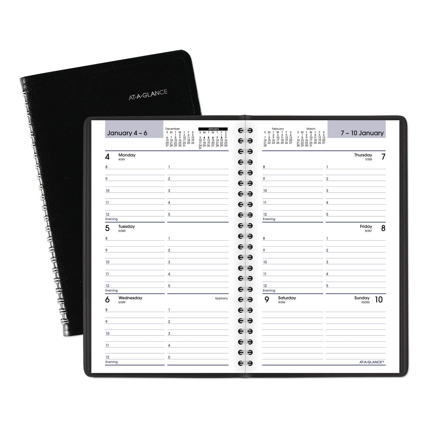 DayMinder Block Format Weekly Appointment Book, 8.5 x 5.5, Black Cover, 12-Month (Jan to Dec): 2024 - 