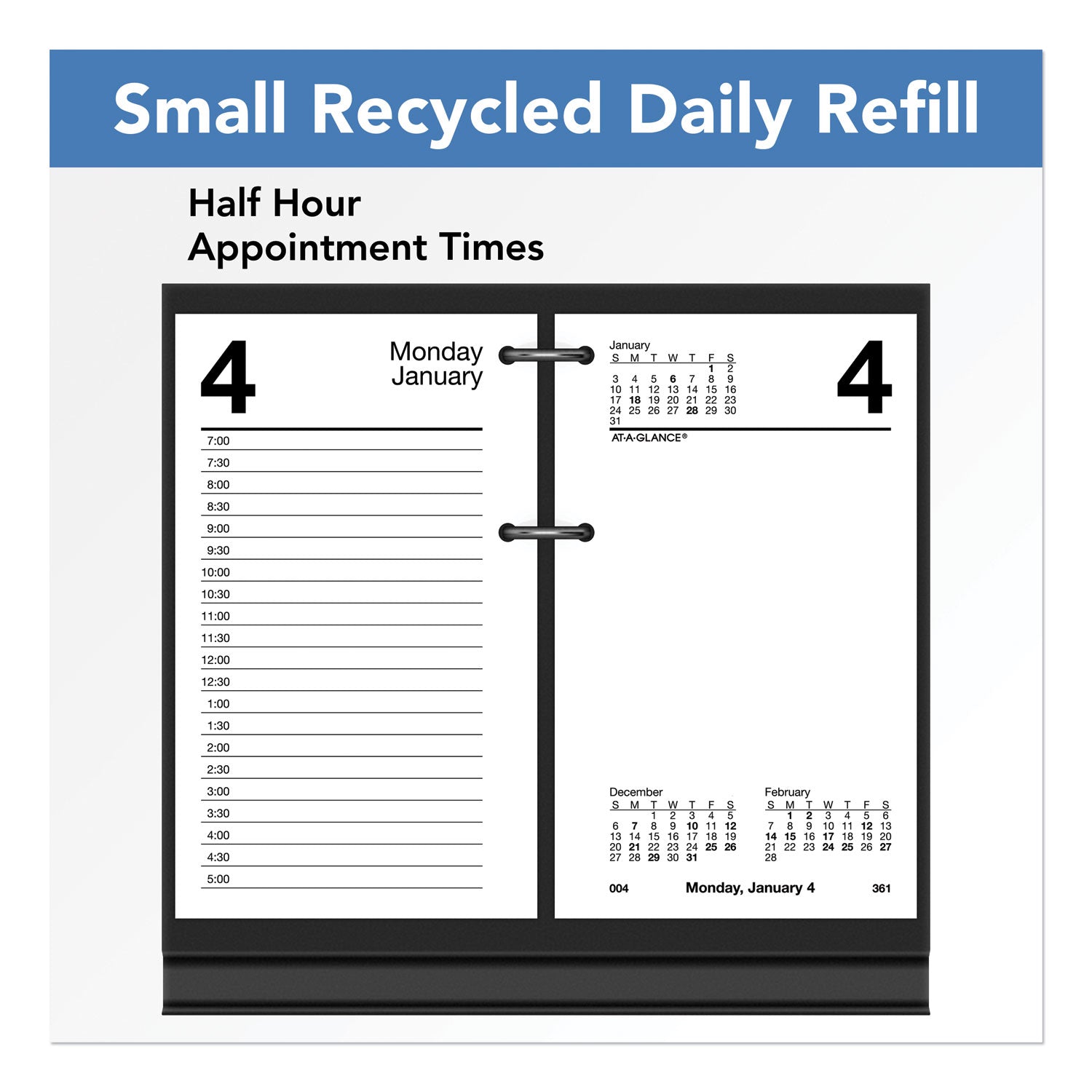 Desk Calendar Recycled Refill, 3.5 x 6, White Sheets, 12-Month (Jan to Dec): 2024 - 3