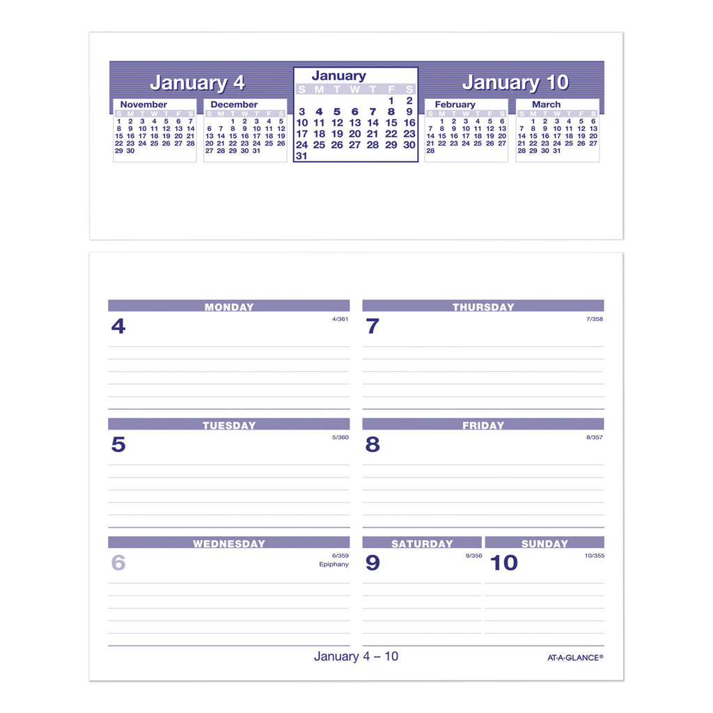 At-A-Glance Flip-A-Week Desk Calendar Refill - Small Size - Julian Dates - Weekly - 12 Month - January 2024 - December 2024 - 1 Week Double Page Layout - 6" x 7" White Sheet - Desk - White, Blue - Paper - 1 Each