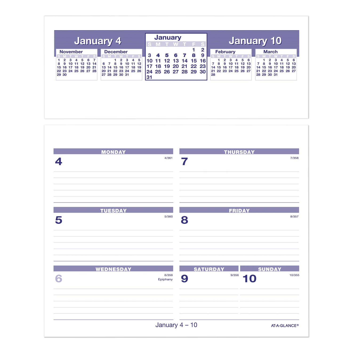 At-A-Glance Flip-A-Week Desk Calendar Refill - Small Size - Julian Dates - Weekly - 12 Month - January 2024 - December 2024 - 1 Week Double Page Layout - 6" x 7" White Sheet - Desk - White, Blue - Paper - 1 Each