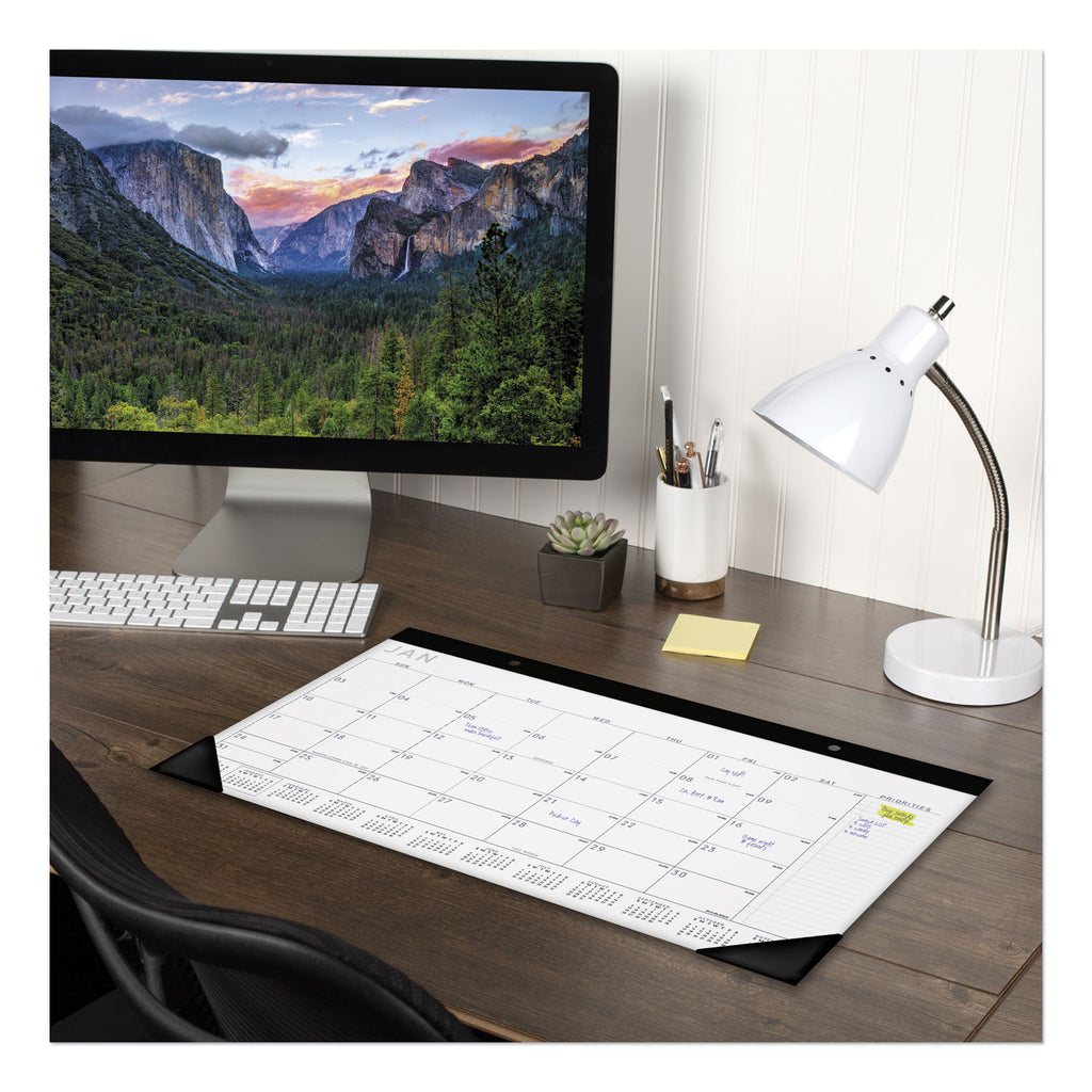 Contemporary Monthly Desk Pad, 18 x 11, White Sheets, Black Binding/Corners,12-Month (Jan to Dec): 2024