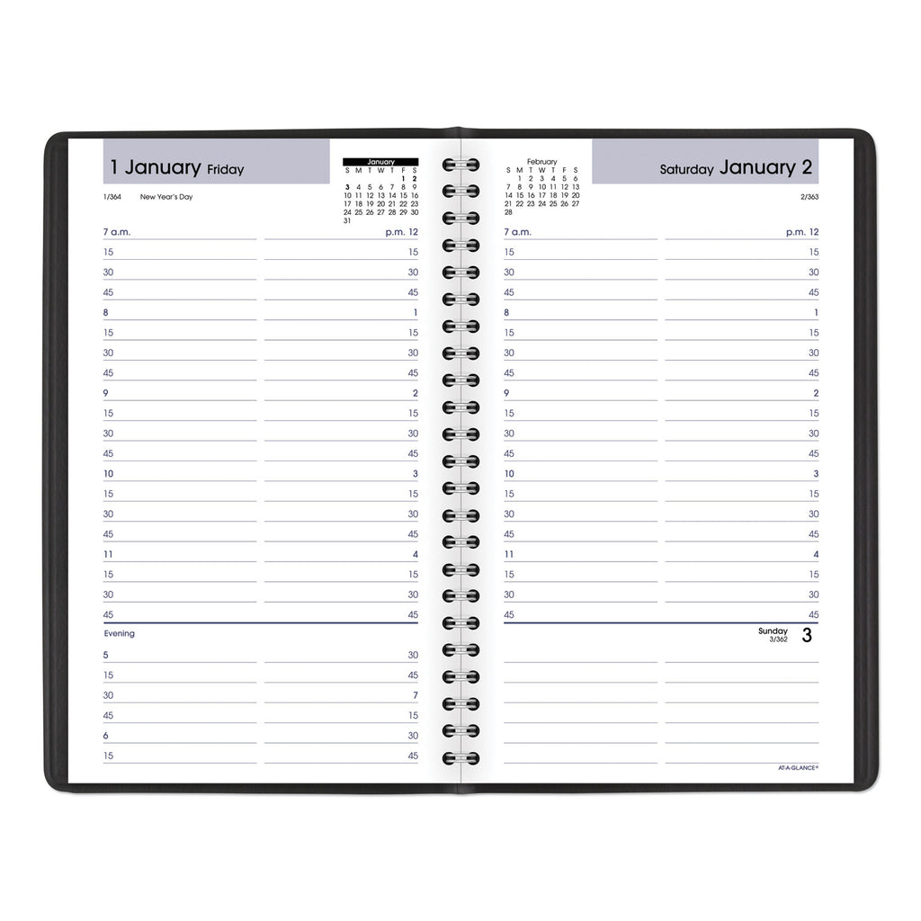 DayMinder Daily Appointment Book, 8.5 x 5.5, Black Cover, 12-Month (Jan to Dec): 2024
