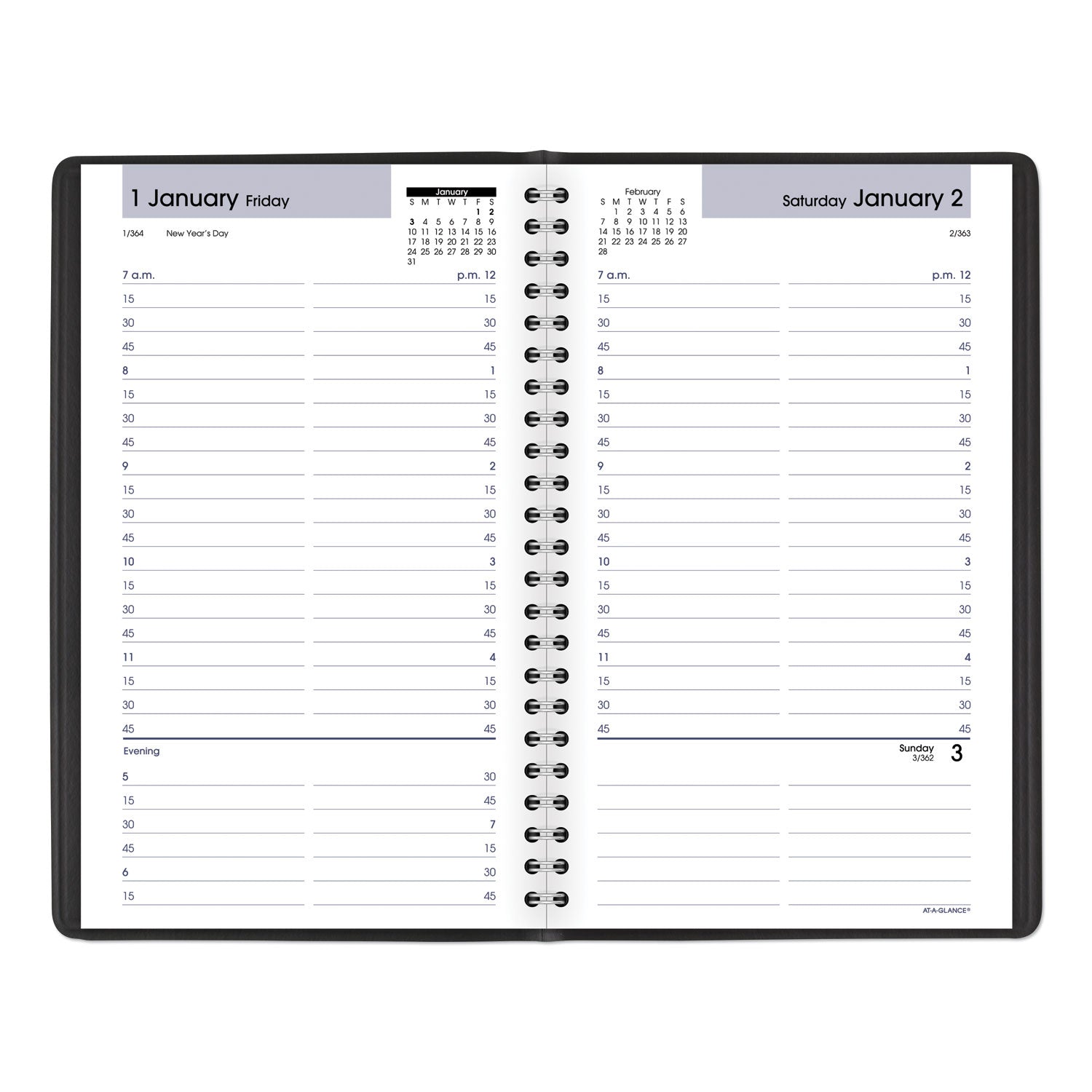 DayMinder Daily Appointment Book, 8.5 x 5.5, Black Cover, 12-Month (Jan to Dec): 2024