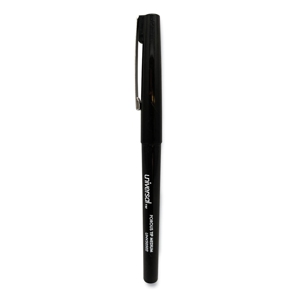 Porous Point Pen, Stick, Medium 0.7 mm, Black Ink, Black Barrel, Dozen - 
