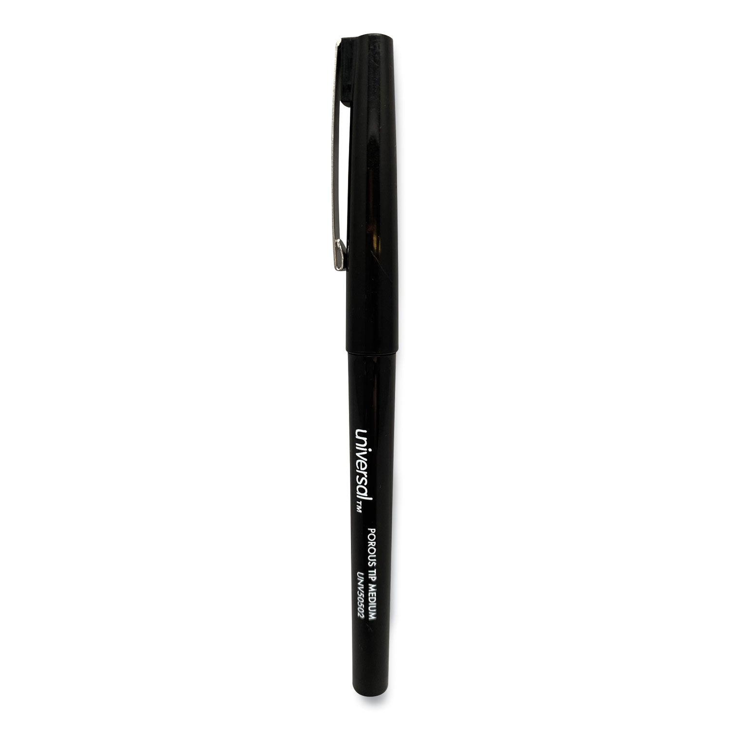 Porous Point Pen, Stick, Medium 0.7 mm, Black Ink, Black Barrel, Dozen
