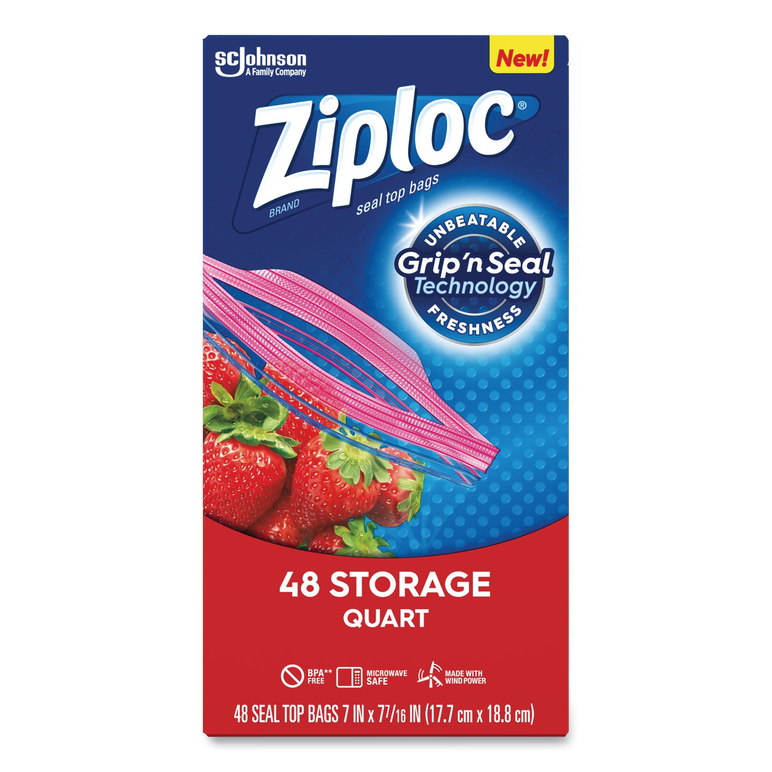 Double Zipper Storage Bags, 1 qt, 1.75 mil, 9.63" x 8.5", Clear, 48/Box