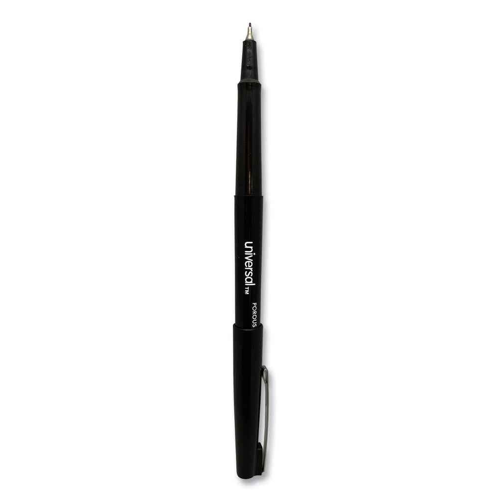 Porous Point Pen, Stick, Medium 0.7 mm, Black Ink, Black Barrel, Dozen - 