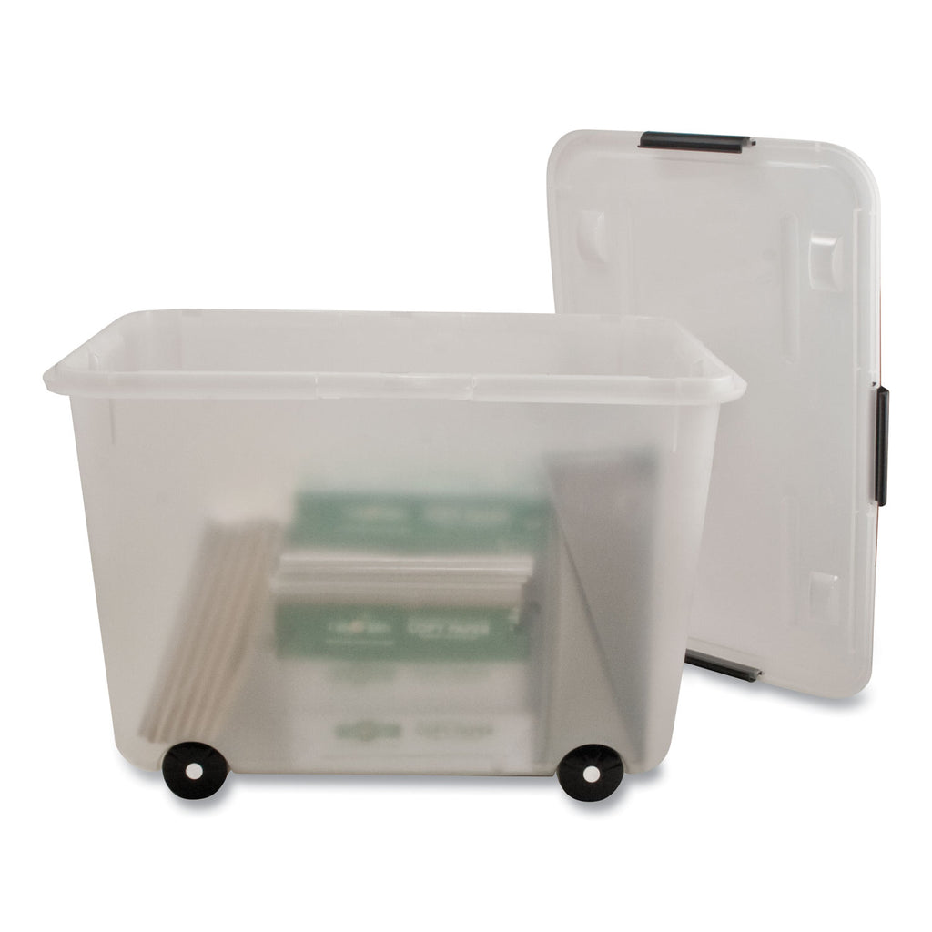 Rolling 15-Gal. Storage Box, Letter/Legal Files, 23.75" x 15.75" x 15.75", Clear - 