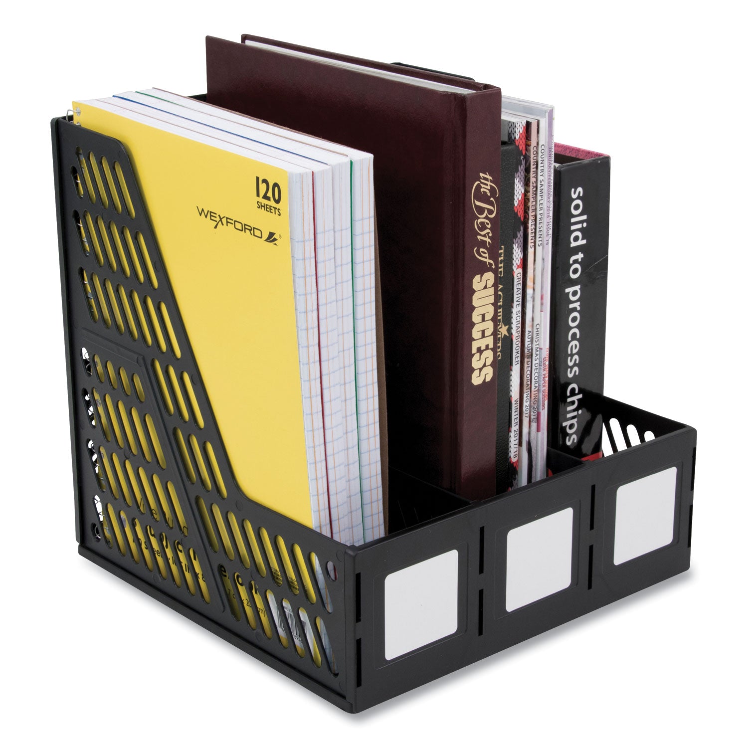 Literature File, Three Slots, 10 x 10 x 10.25, Black - 