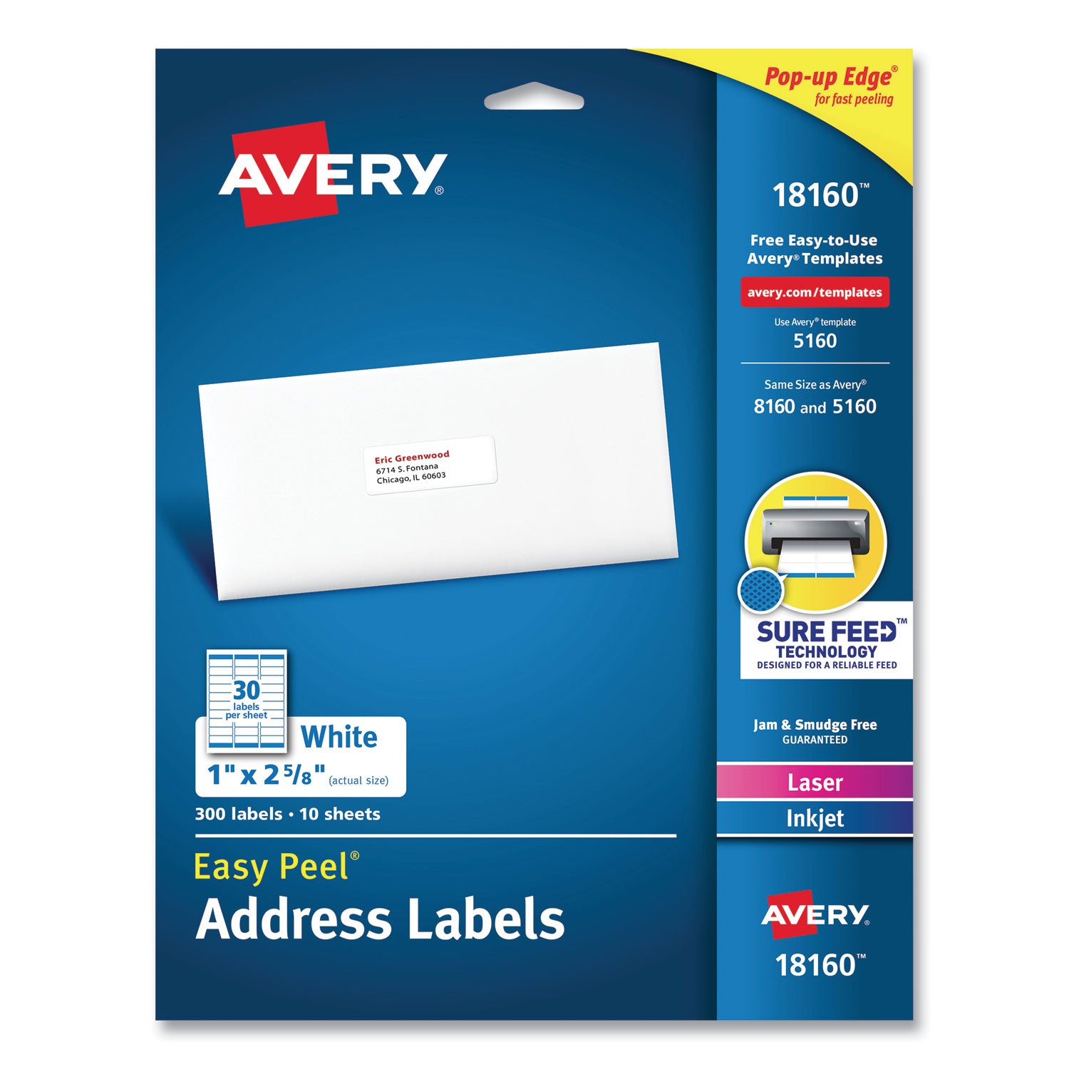 easy-peel-white-address-labels-with-sure-feed-technology-inkjet-printers-1-x-263-white-30-sheet-10-sheets-pack_ave18160 - 1