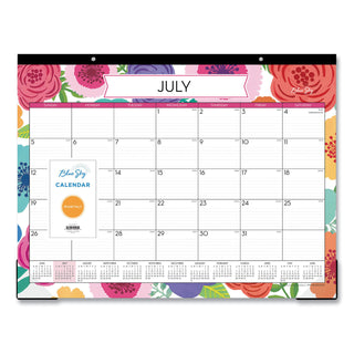 Mahalo Academic Desk Pad, Floral Artwork, 22 x 17, Black Binding, Clear Corners, 12-Month (July to June): 2023 to 2024