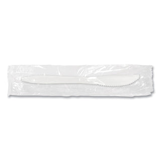Individually Wrapped Mediumweight Cutlery, Knives, White, 1,000/Carton